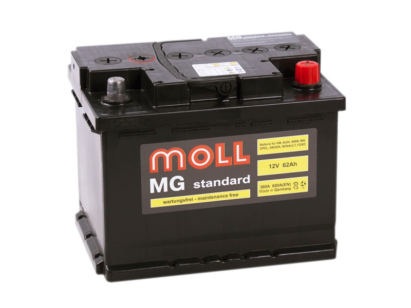Аккумулятор Moll MG 60l. Автомобильный аккумулятор Moll MG Standard 62 SR 600a 242x175x175. Аккумулятор Moll MG Standard 12v-105ahr.